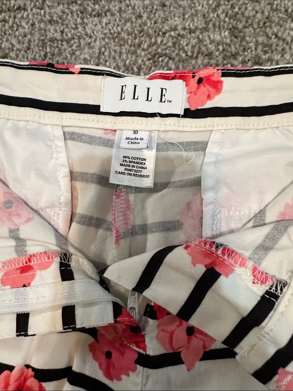 Elle Black & White Striped Shorts with Pink Floral Print - Picture 3 of 4